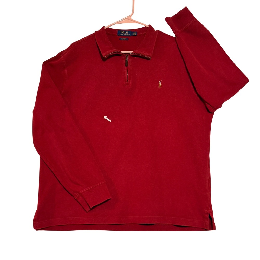 Polo Ralph Lauren Estate Rib Mens Large Red Quarter Zip Pullover Sweater L
